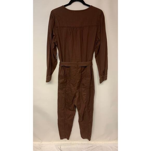 Vintage Old Navy Womens Jumpsuit Brown Straight Leg Minimalist Neutral Boho SZ L - Picture 2 of 10